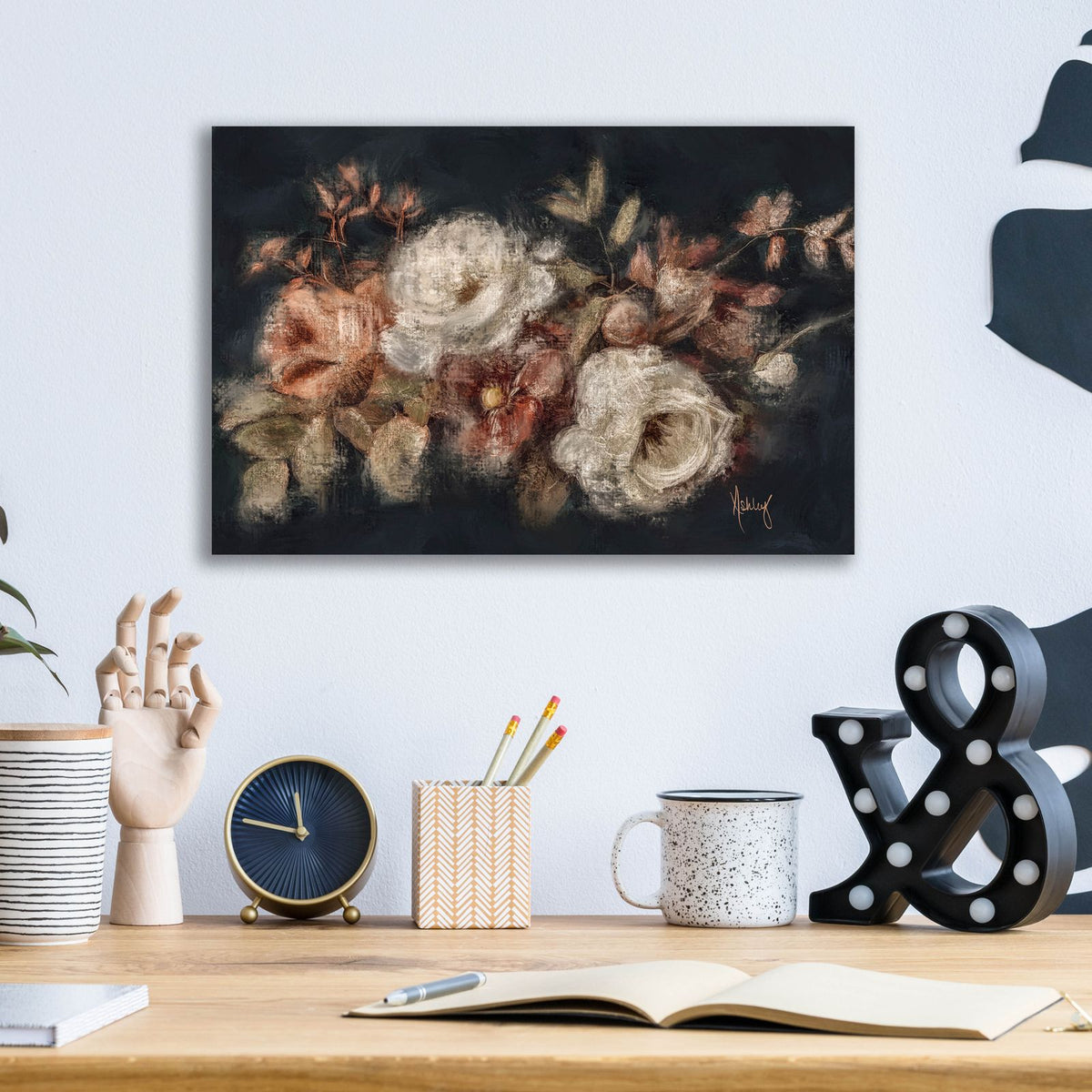 Moody Floral Swag by Ashley Bradley - 16x12 acrylic wall art in a room
