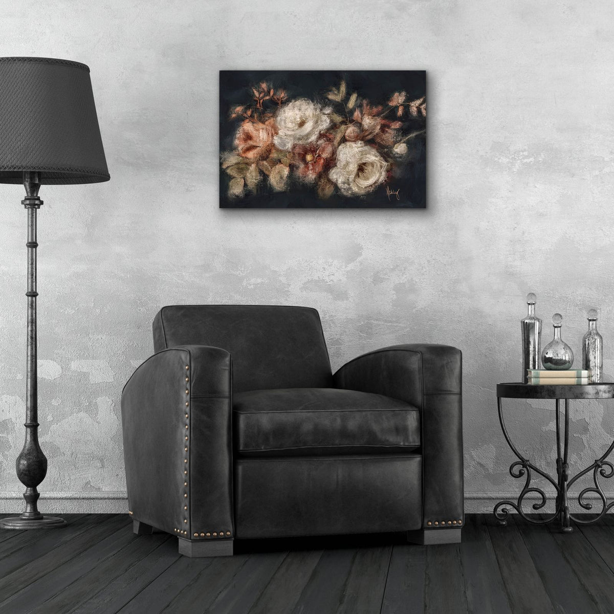 Moody Floral Swag by Ashley Bradley - 24x16 acrylic wall art in a room