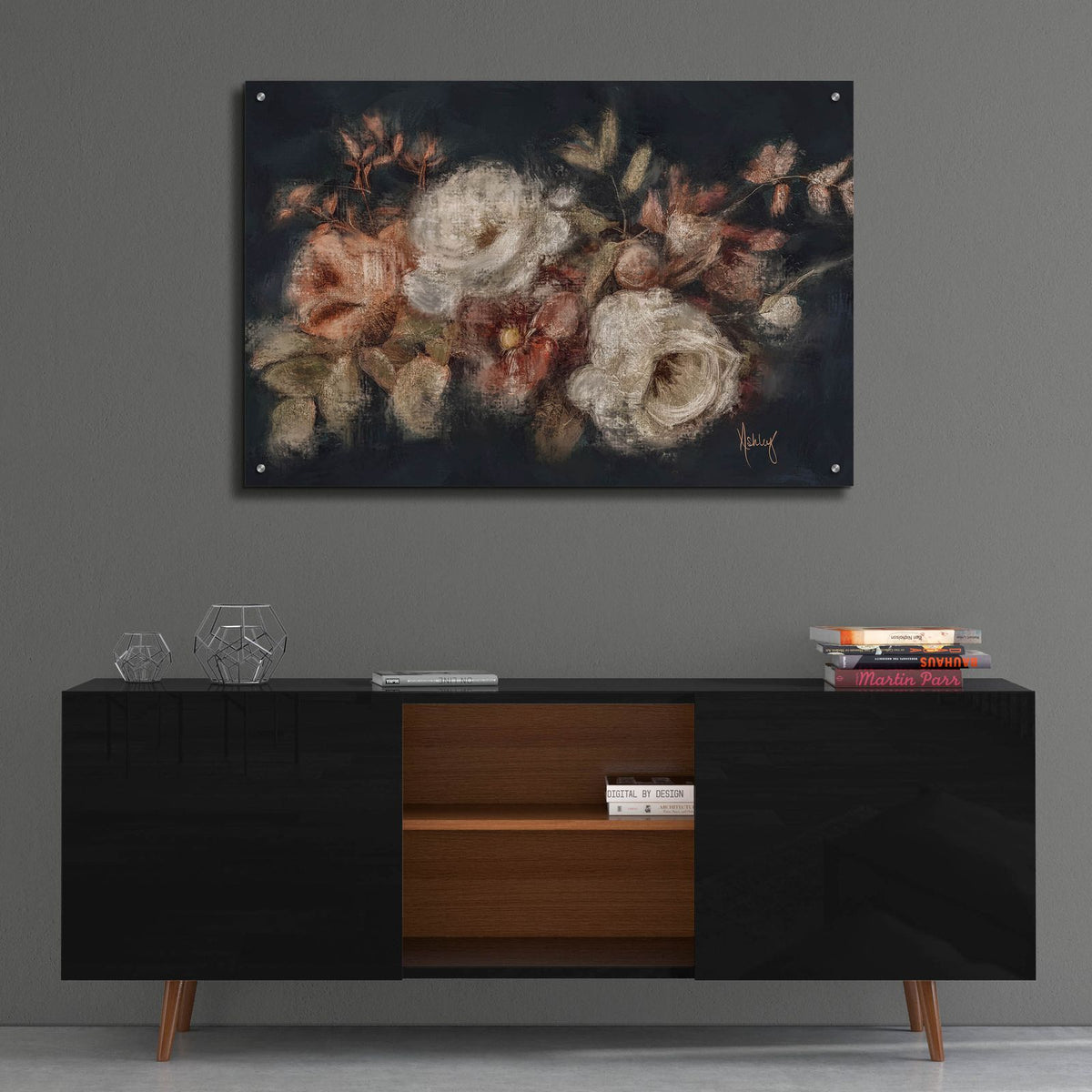 Moody Floral Swag by Ashley Bradley - 36x24 acrylic wall art in a room