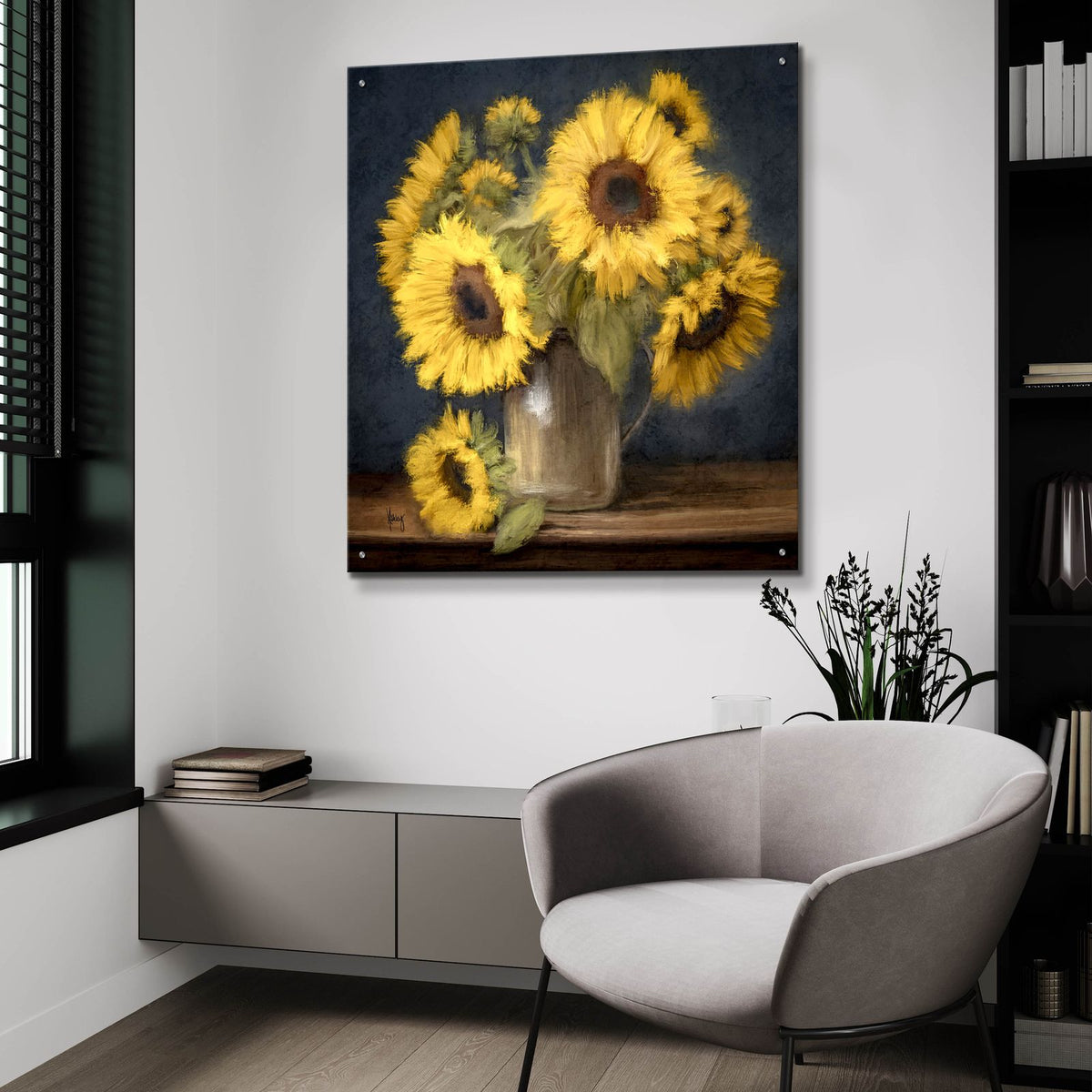 Sunflowers In Pitcher by Ashley Bradley - 36x36 acrylic wall art in a room