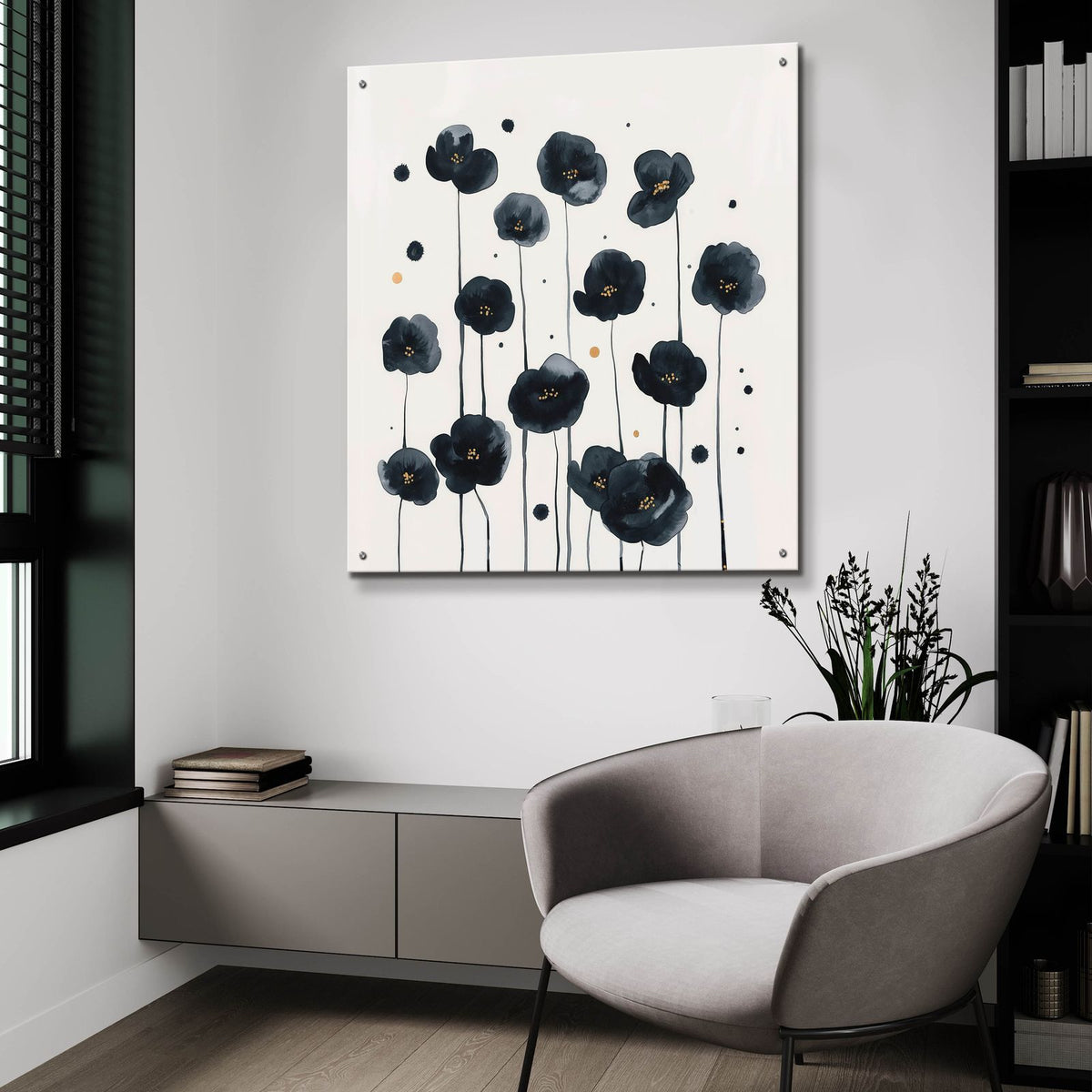 Black Poppies by Svetlana Aleynikova - 36x36 acrylic wall art in a room