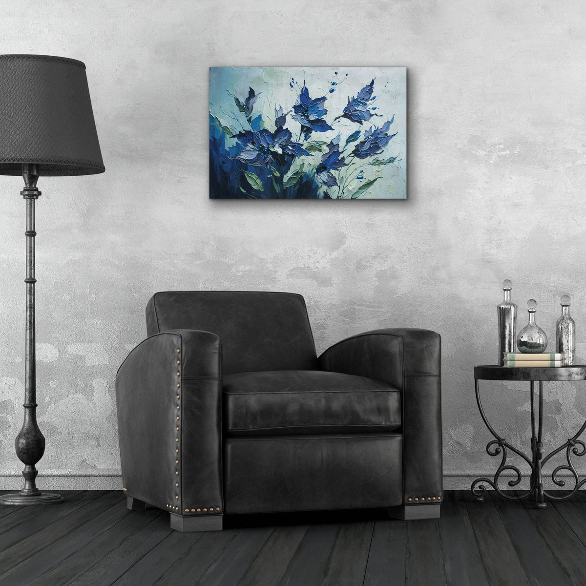 Blue Abstract Flowers by Svetlana Aleynikova - 24x16 acrylic wall art in a room