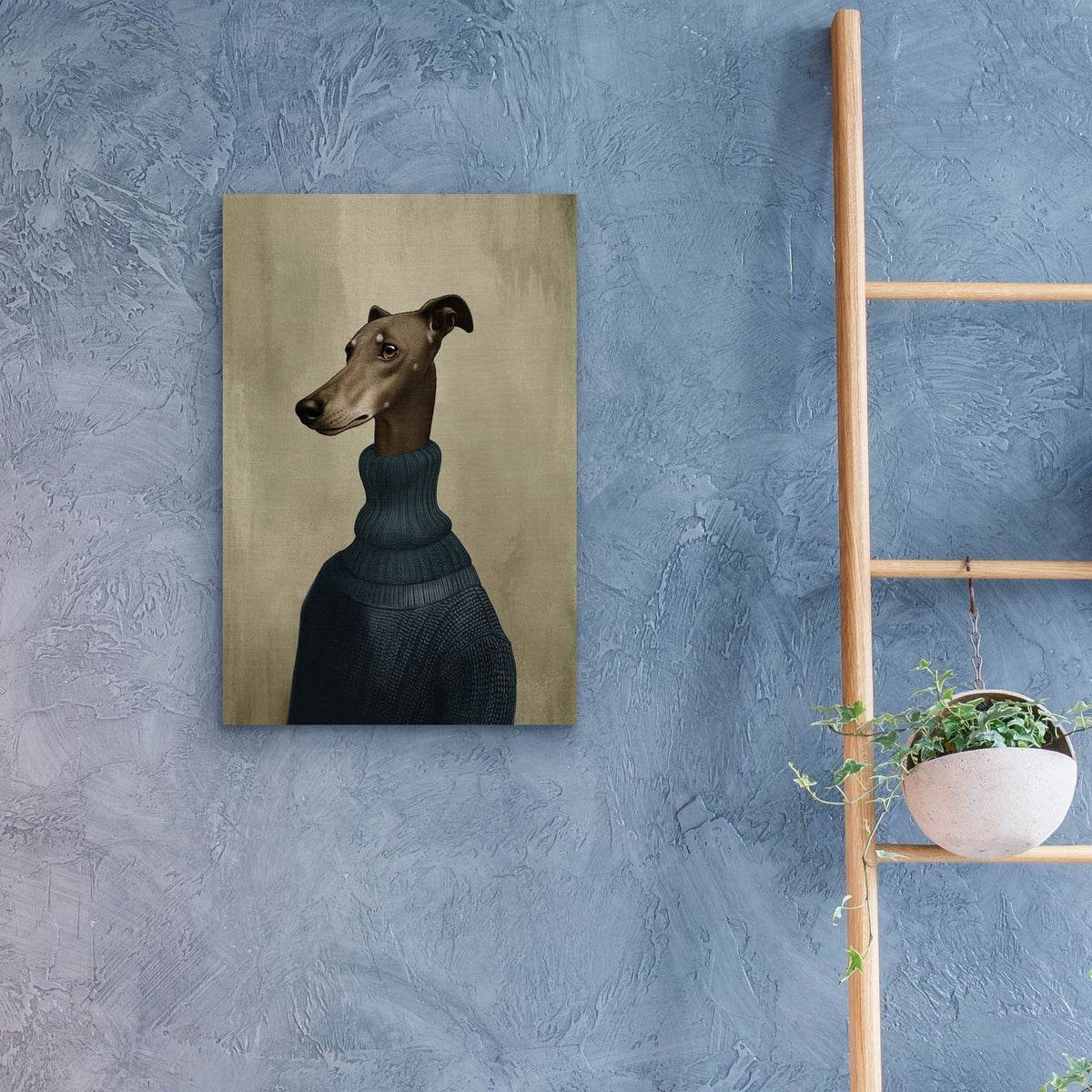 Blue Sweater Dog by Svetlana Aleynikova - 16x24 acrylic wall art in a room