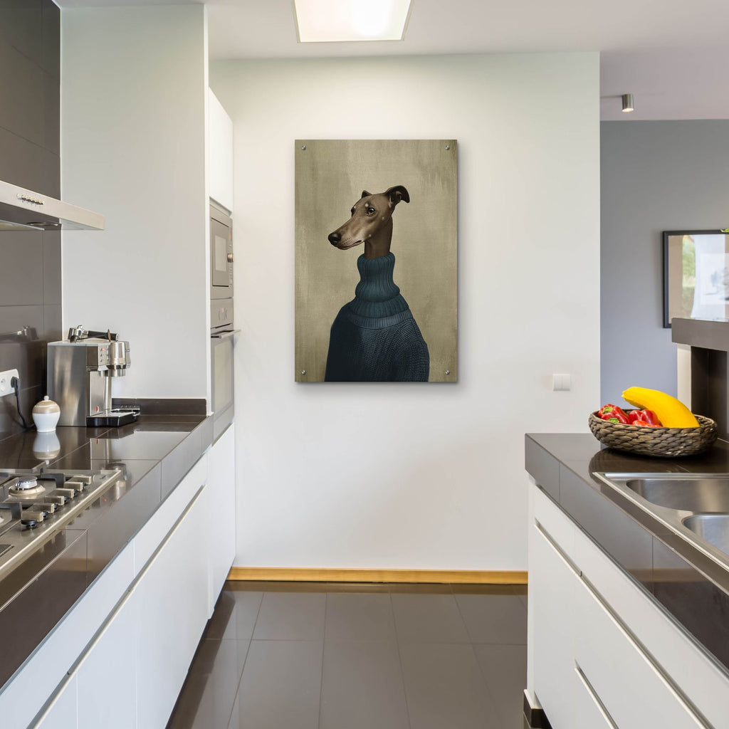 Blue Sweater Dog by Svetlana Aleynikova - 24x36 acrylic wall art in a room