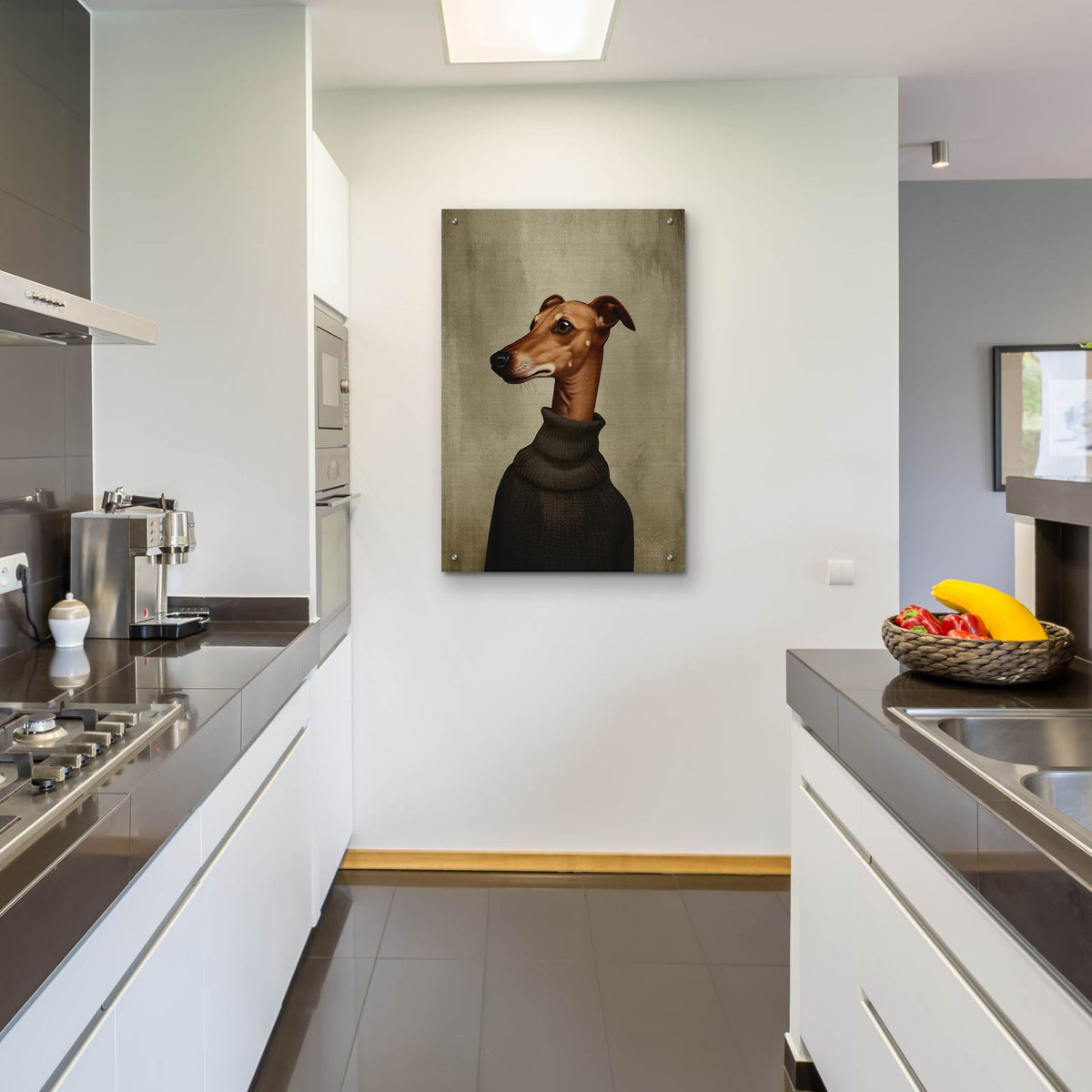 Green Sweater Dog by Svetlana Aleynikova - 24x36 acrylic wall art in a room