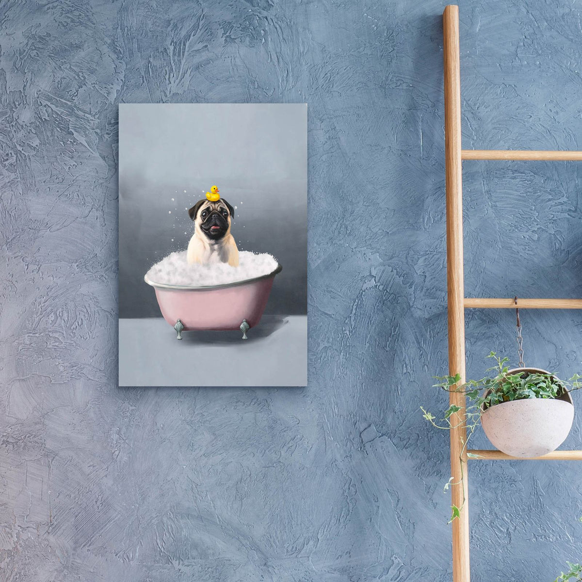 Pug In The Bath by Svetlana Aleynikova - 16x24 acrylic wall art in a room