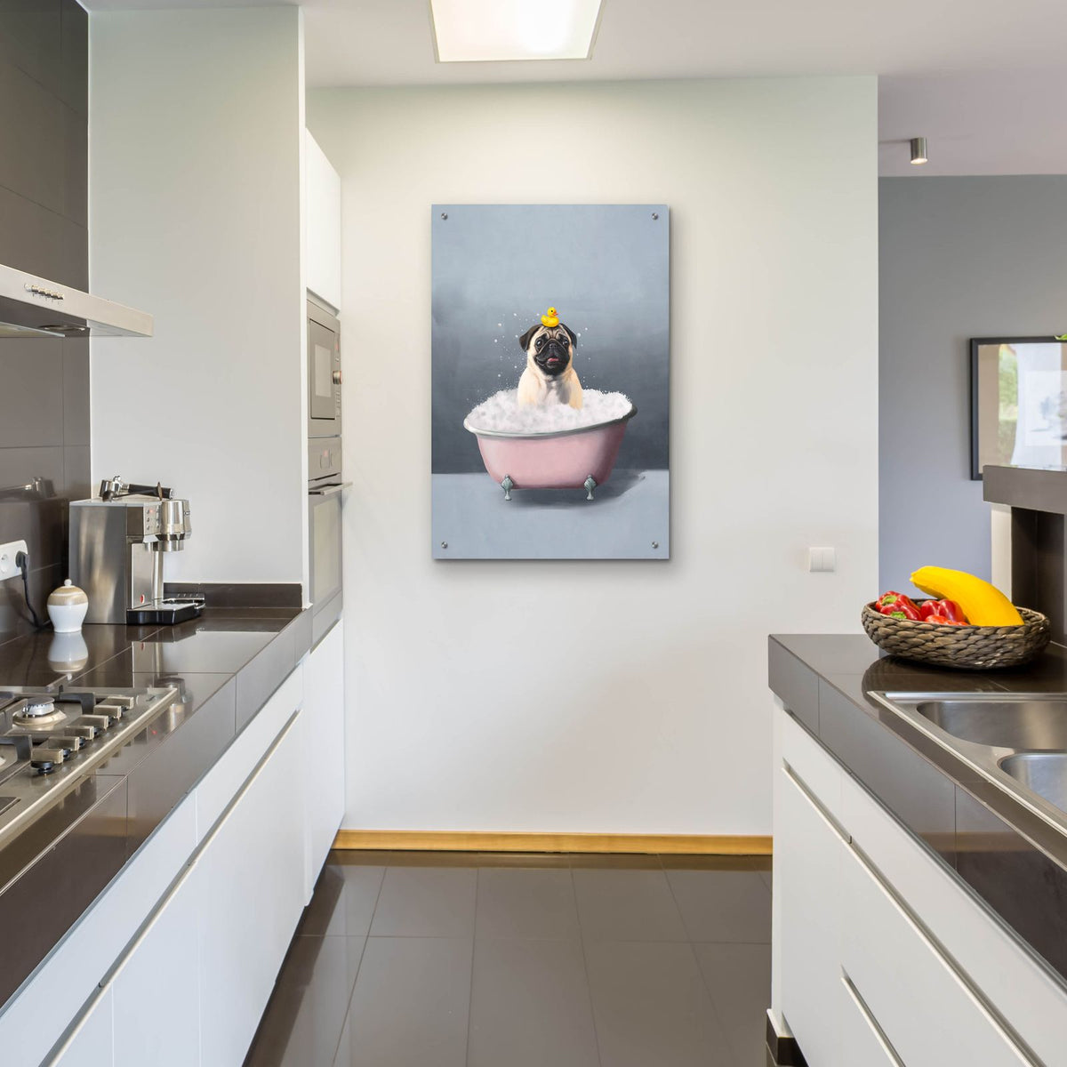 Pug In The Bath by Svetlana Aleynikova - 24x36 acrylic wall art in a room
