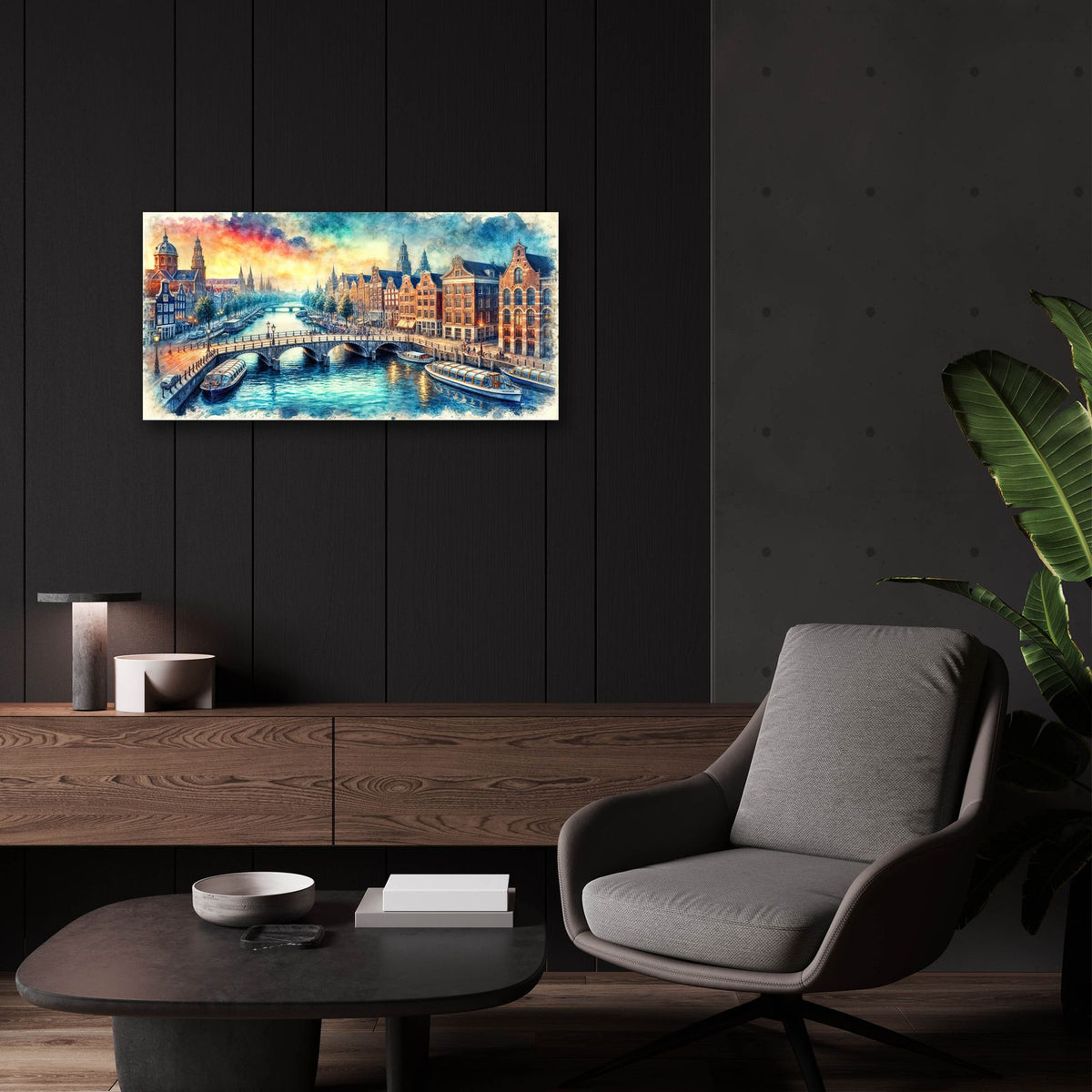 Amsterdam Watercolor by Rey Klimt - 24x12 acrylic wall art in a room