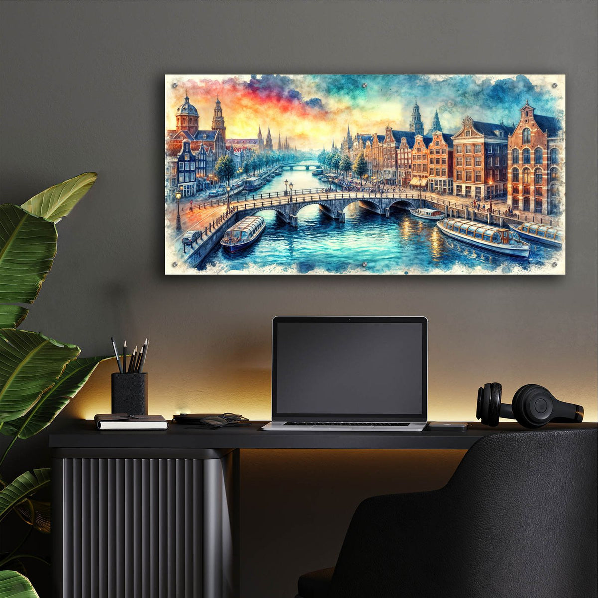 Amsterdam Watercolor by Rey Klimt - 48x24 acrylic wall art in a room
