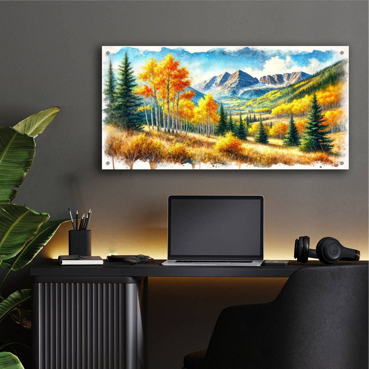 Aspen Landscape Watercolor by Rey Klimt - 48x24 acrylic wall art in a room