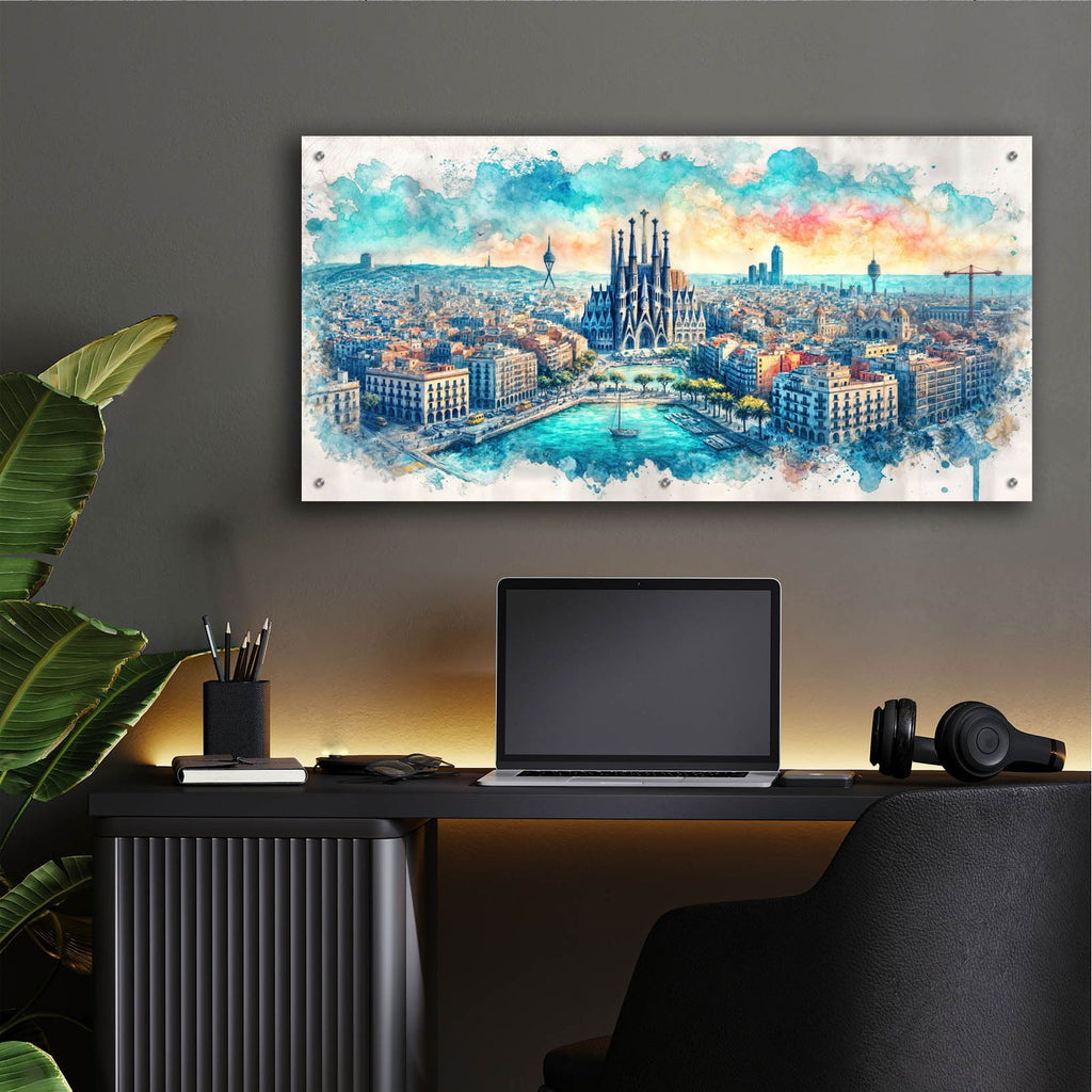 Barcelona Watercolor by Rey Klimt - 48x24 acrylic wall art in a room