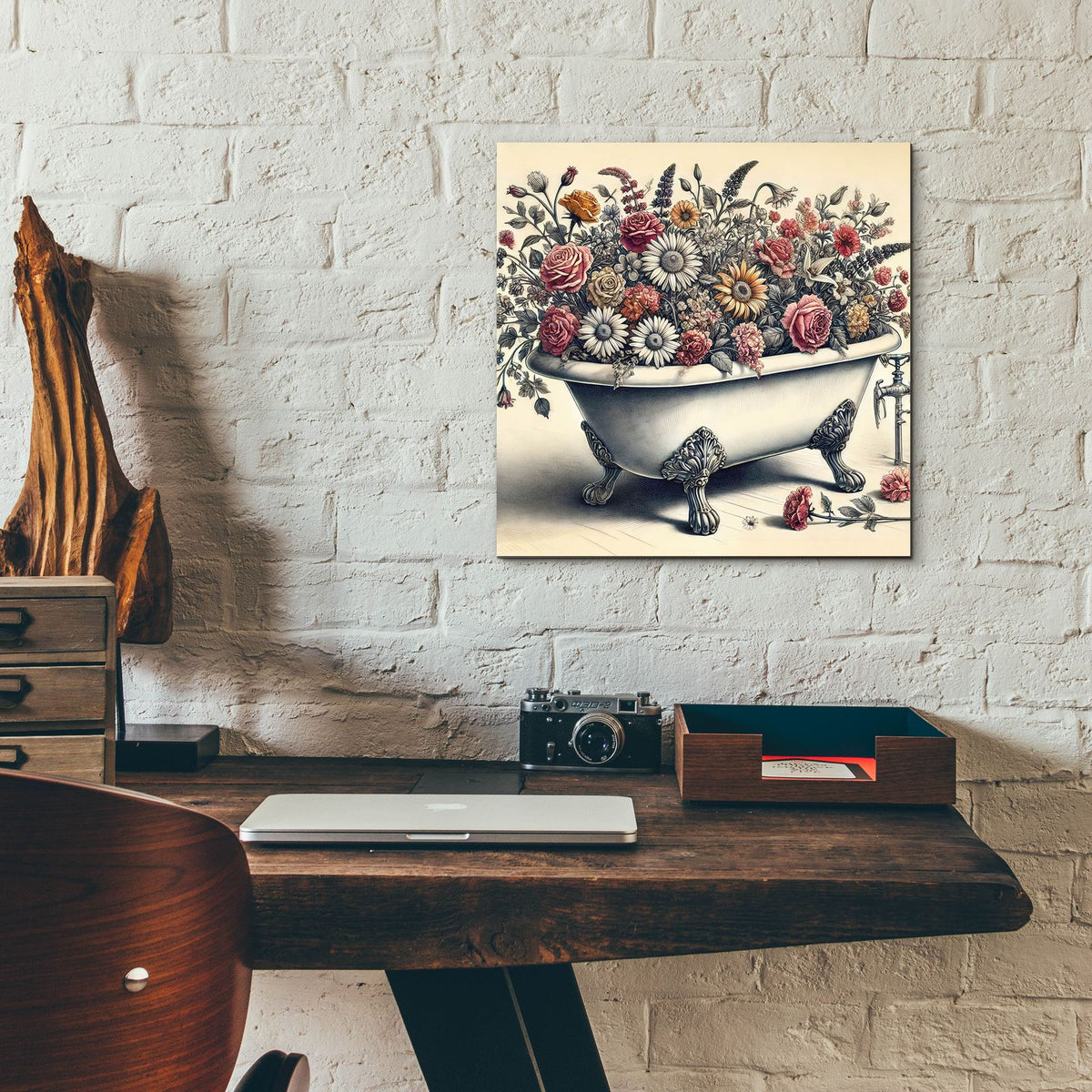 Bathtub Of Flowers by Rey Klimt - 12x12 acrylic wall art in a room