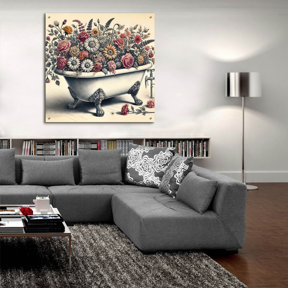 Bathtub Of Flowers by Rey Klimt - 36x36 acrylic wall art in a room