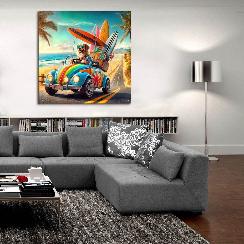 Beach Dog Surf by Rey Klimt - 36x36 acrylic wall art in a room