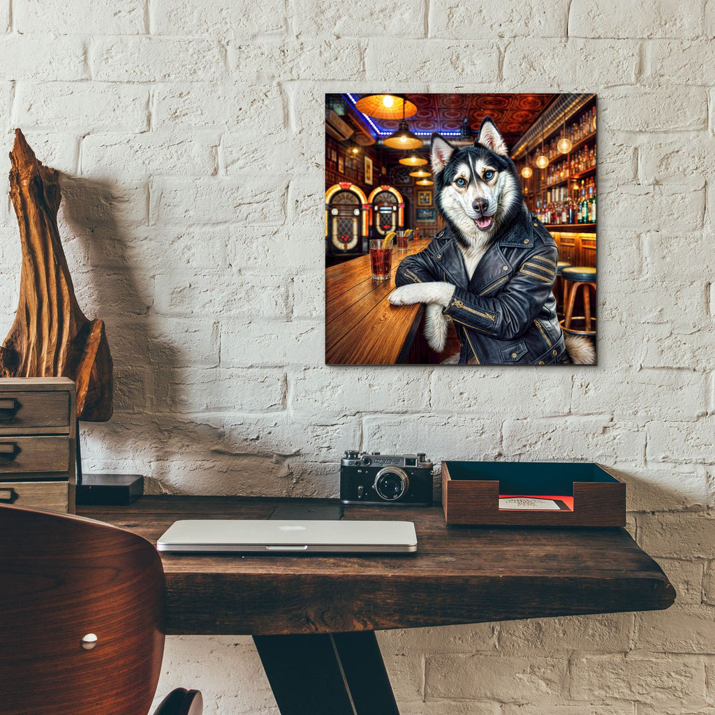 Biker Bar Husky Dog by Rey Klimt - 12x12 acrylic wall art in a room