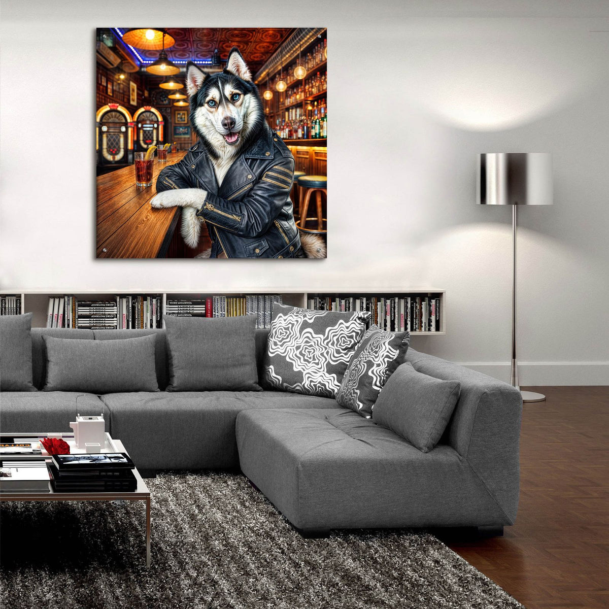 Biker Bar Husky Dog by Rey Klimt - 36x36 acrylic wall art in a room