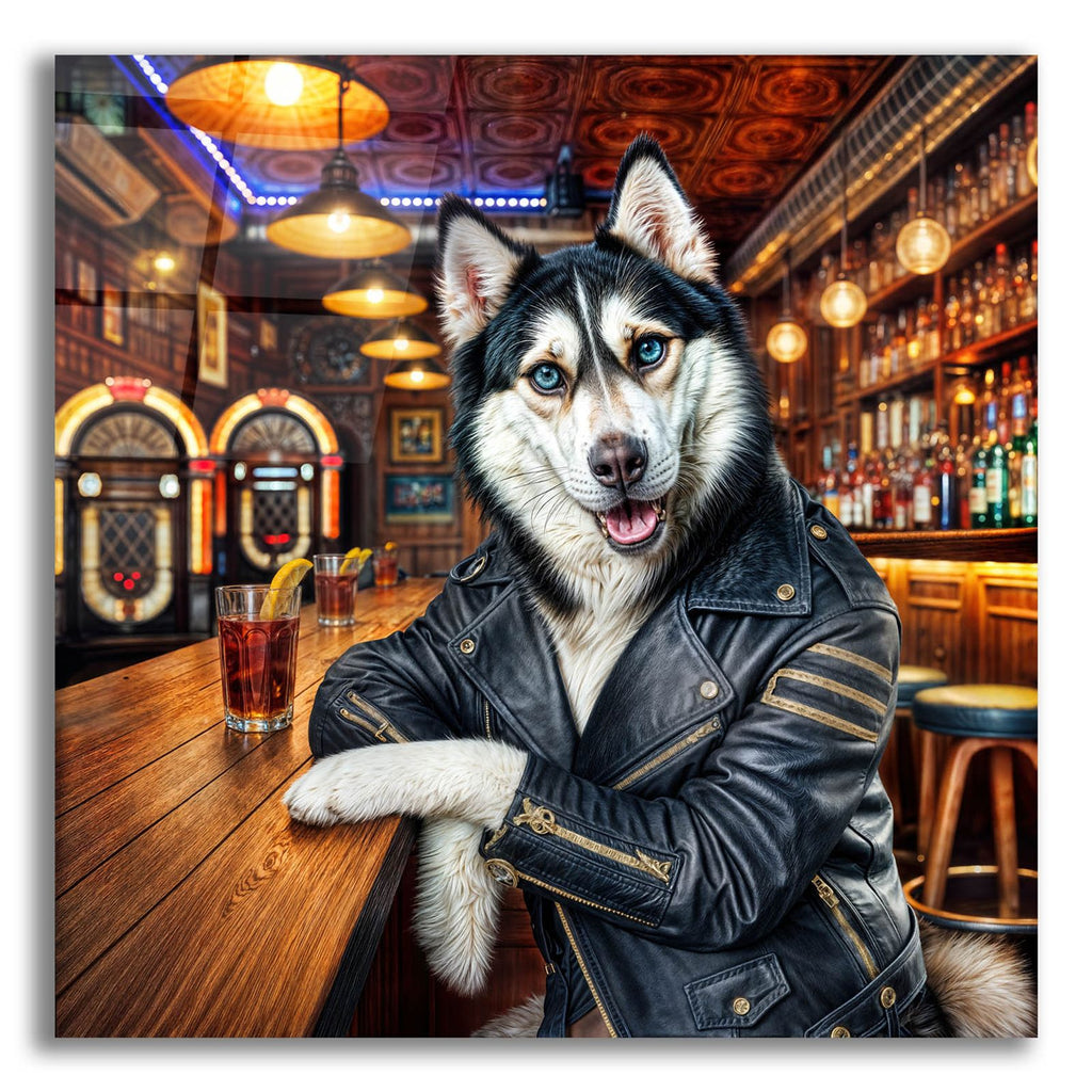 Biker Bar Husky Dog by Rey Klimt acrylic glass wall art
