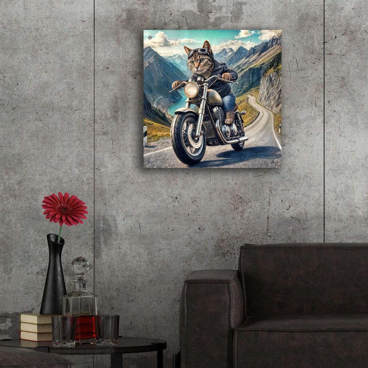 Biker Cat by Rey Klimt - 24x24 acrylic wall art in a room