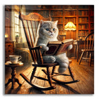 Cat In Rocking Chair Reading by Rey Klimt acrylic glass wall art