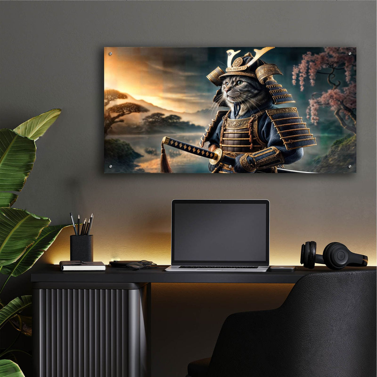 Cat Samurai by Rey Klimt - 48x24 acrylic wall art in a room