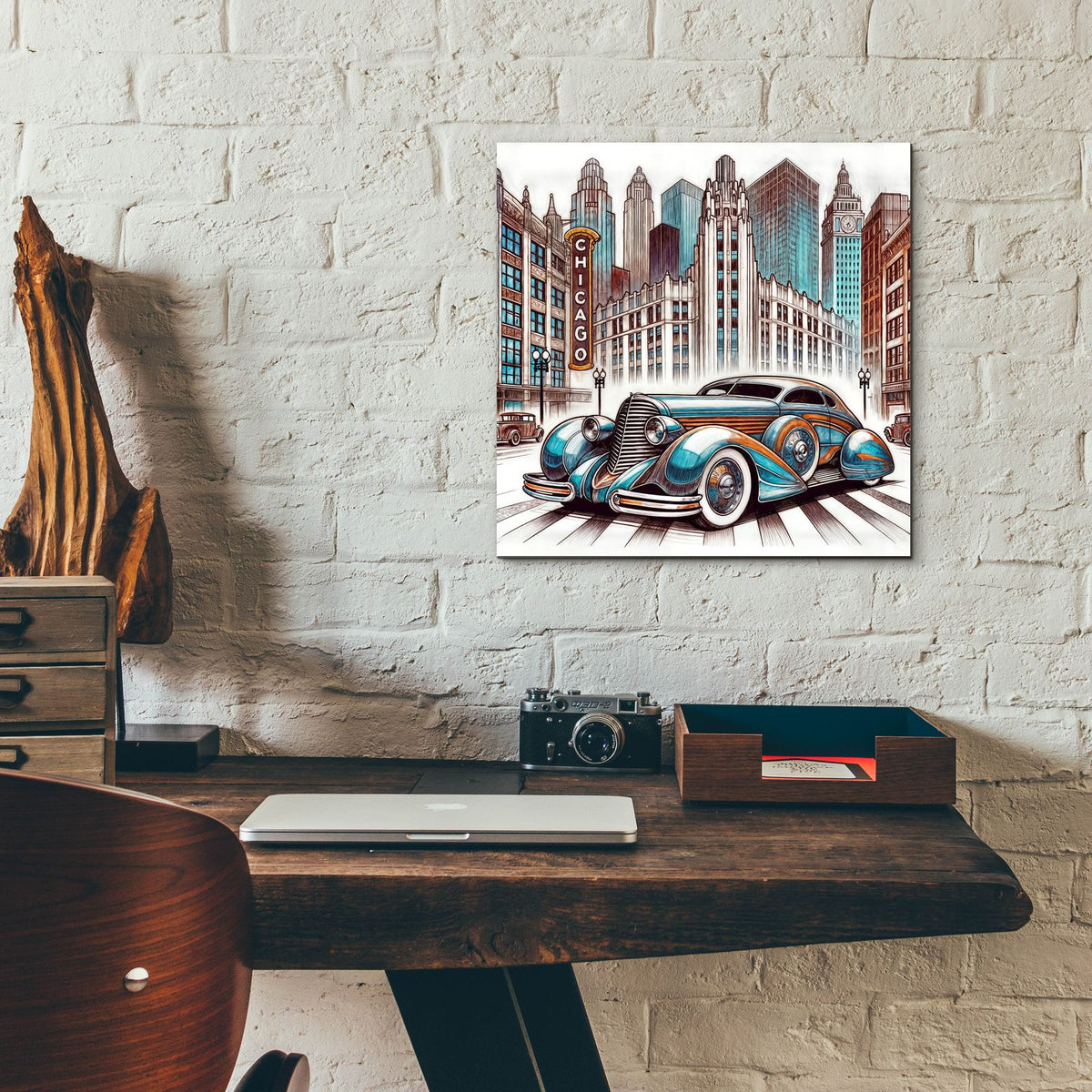 Chicago Art Deco Car by Rey Klimt - 12x12 acrylic wall art in a room