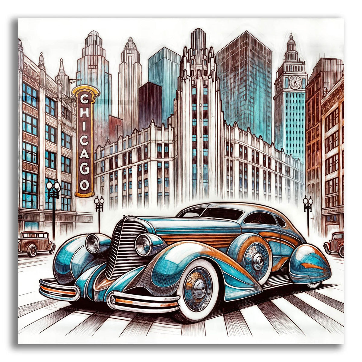 Chicago Art Deco Car by Rey Klimt acrylic glass wall art