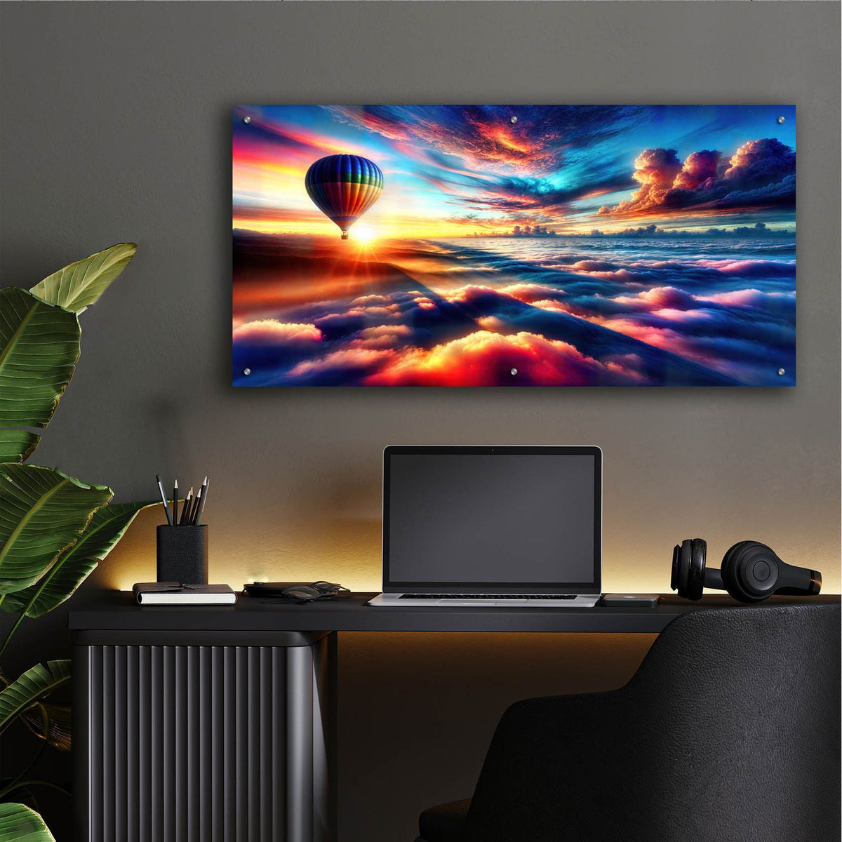Flying Free Over The Clouds by Rey Klimt - 48x24 acrylic wall art in a room