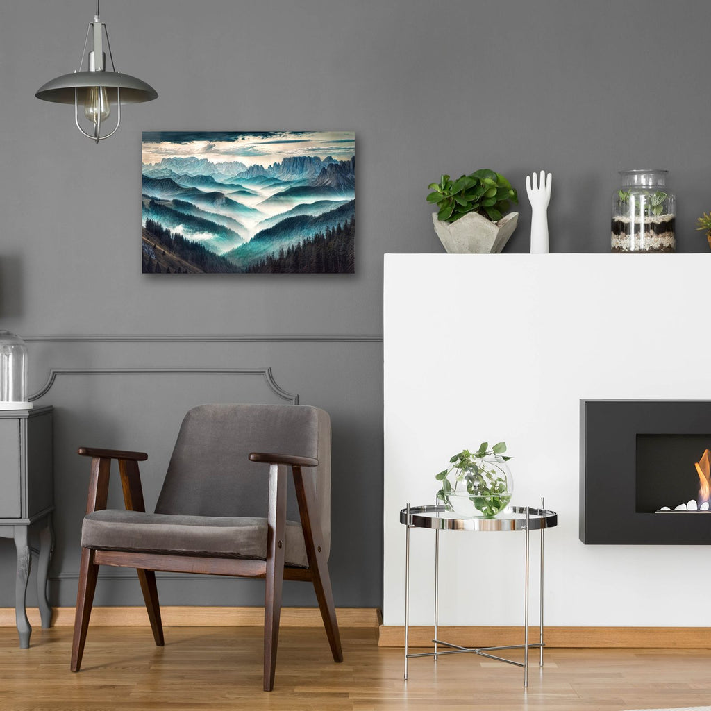 Foggy Mountains Landscape by Rey Klimt - 24x16 acrylic wall art in a room