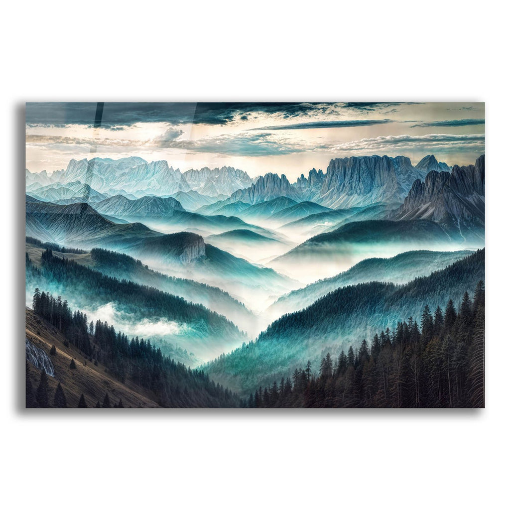 Foggy Mountains Landscape by Rey Klimt acrylic glass wall art