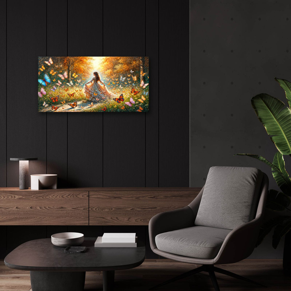 Girl & Butterflies by Rey Klimt - 24x12 acrylic wall art in a room