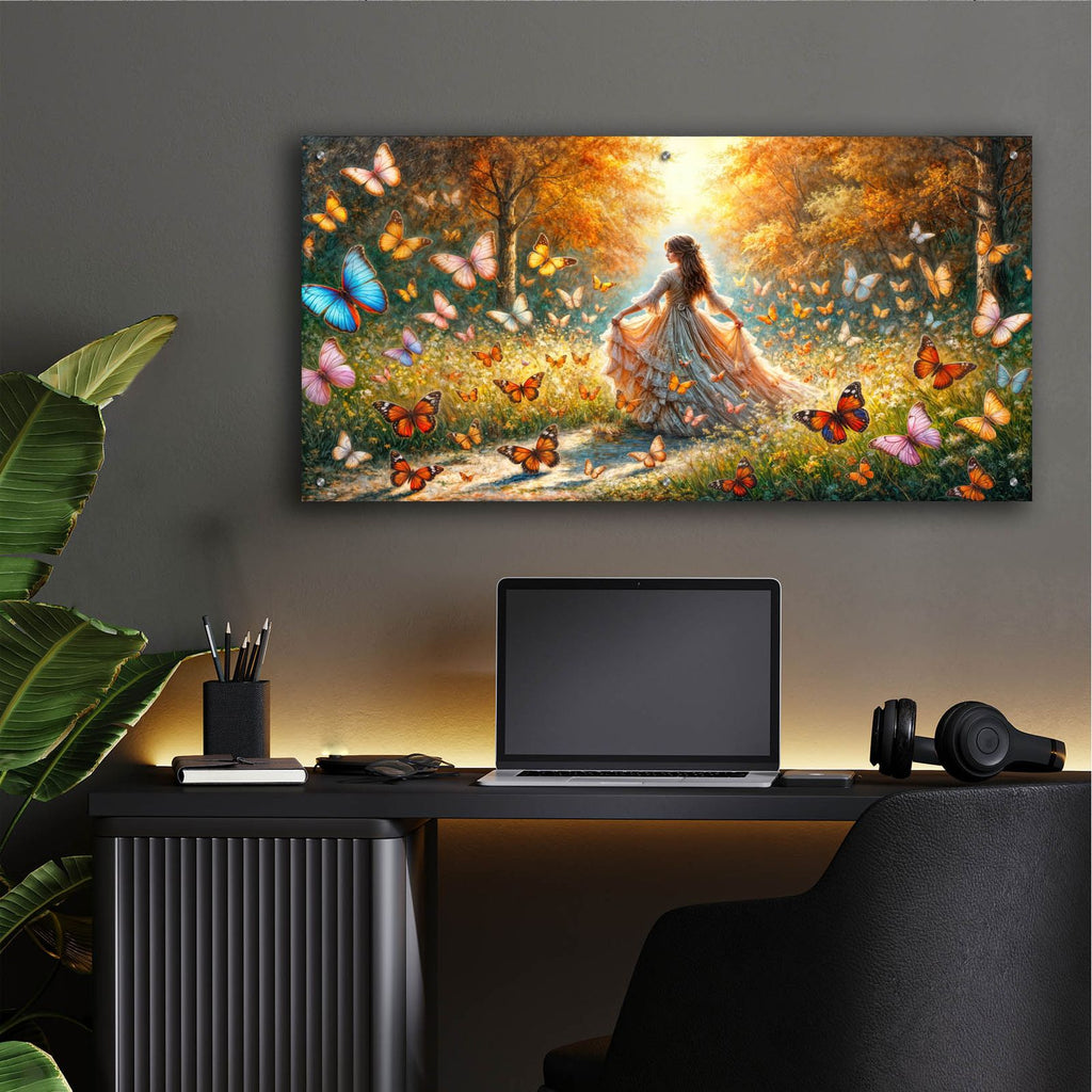 Girl & Butterflies by Rey Klimt - 48x24 acrylic wall art in a room