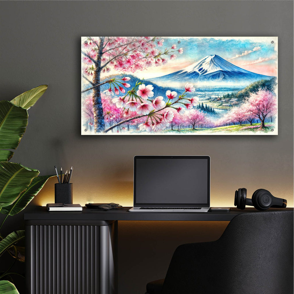 Japan Country Scene Watercolor by Rey Klimt - 48x24 acrylic wall art in a room