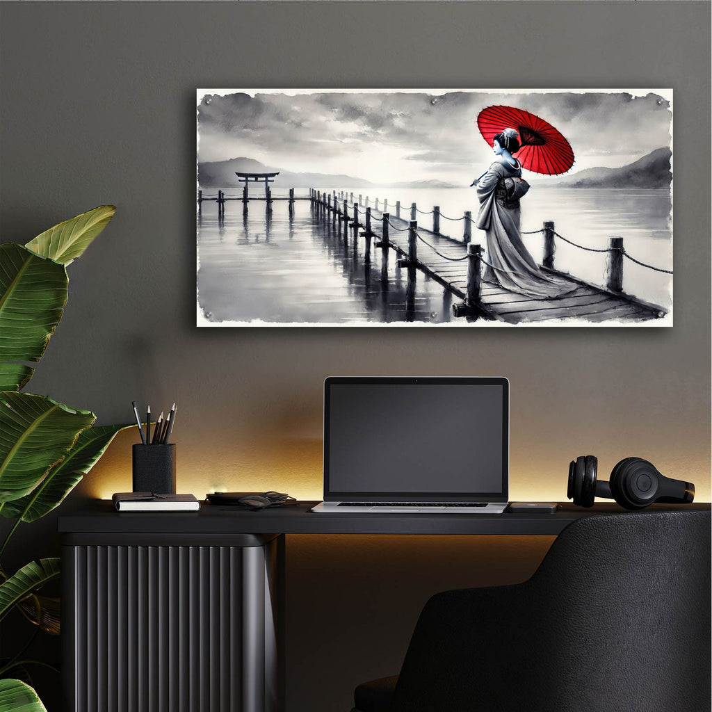 Japan Geisha With Red Umbrella by Rey Klimt - 48x24 acrylic wall art in a room