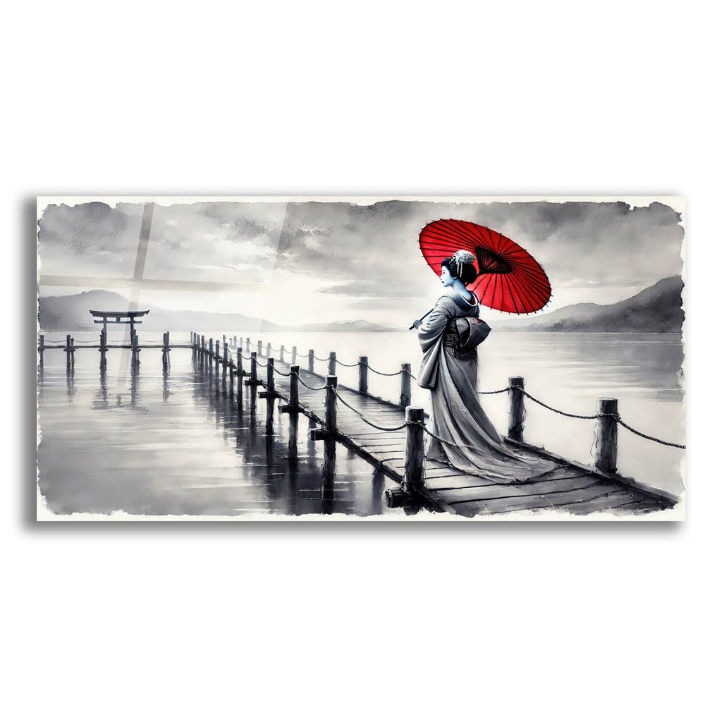 Japan Geisha With Red Umbrella by Rey Klimt acrylic glass wall art
