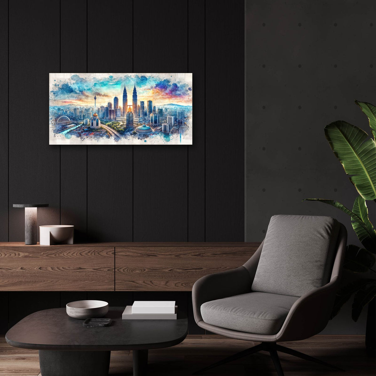Kuala Lumpur Watercolor by Rey Klimt - 24x12 acrylic wall art in a room