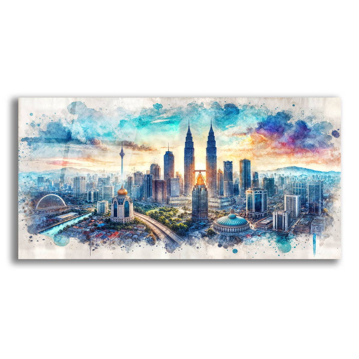 Kuala Lumpur Watercolor by Rey Klimt acrylic glass wall art