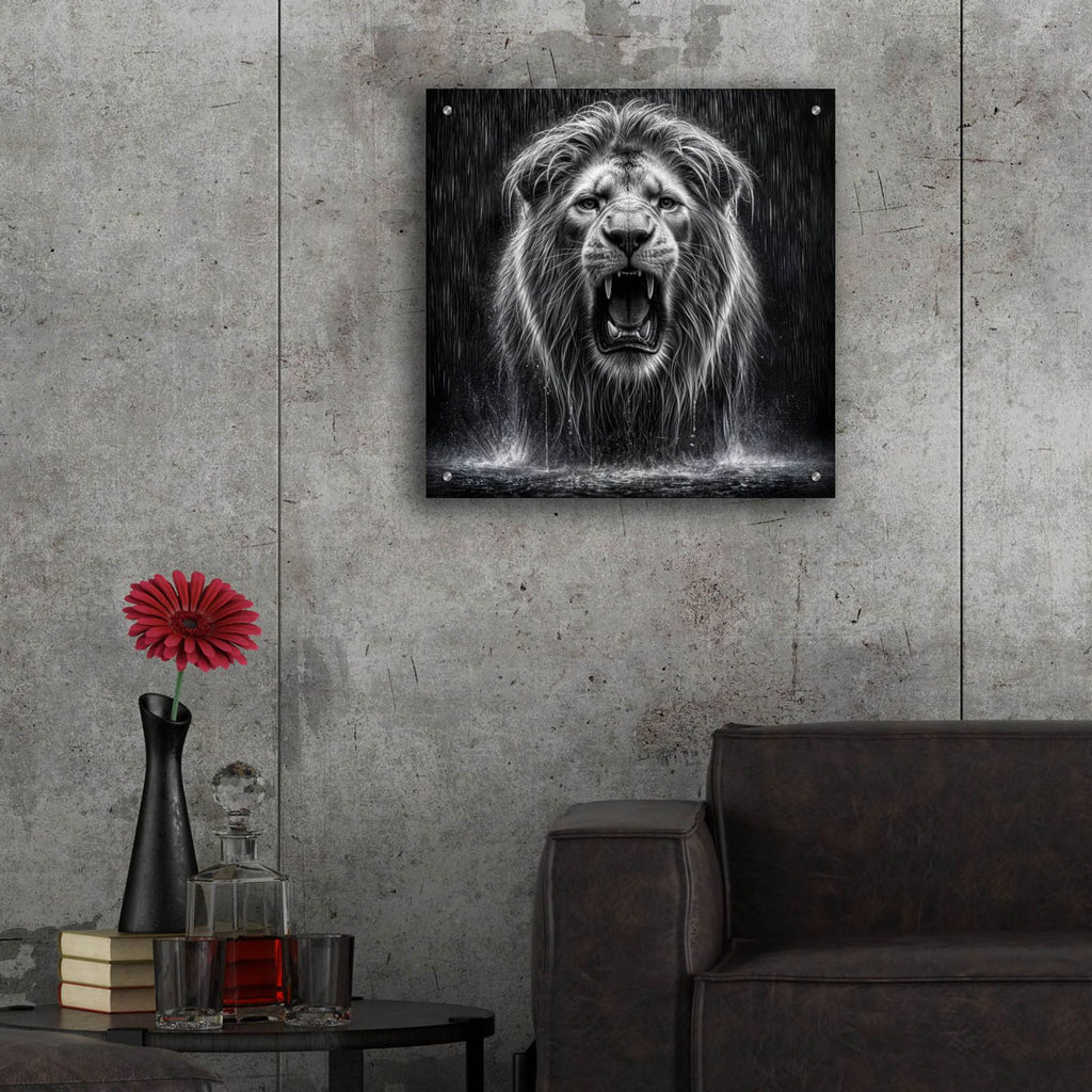 Lion In Rain Drops by Rey Klimt - 24x24 acrylic wall art in a room