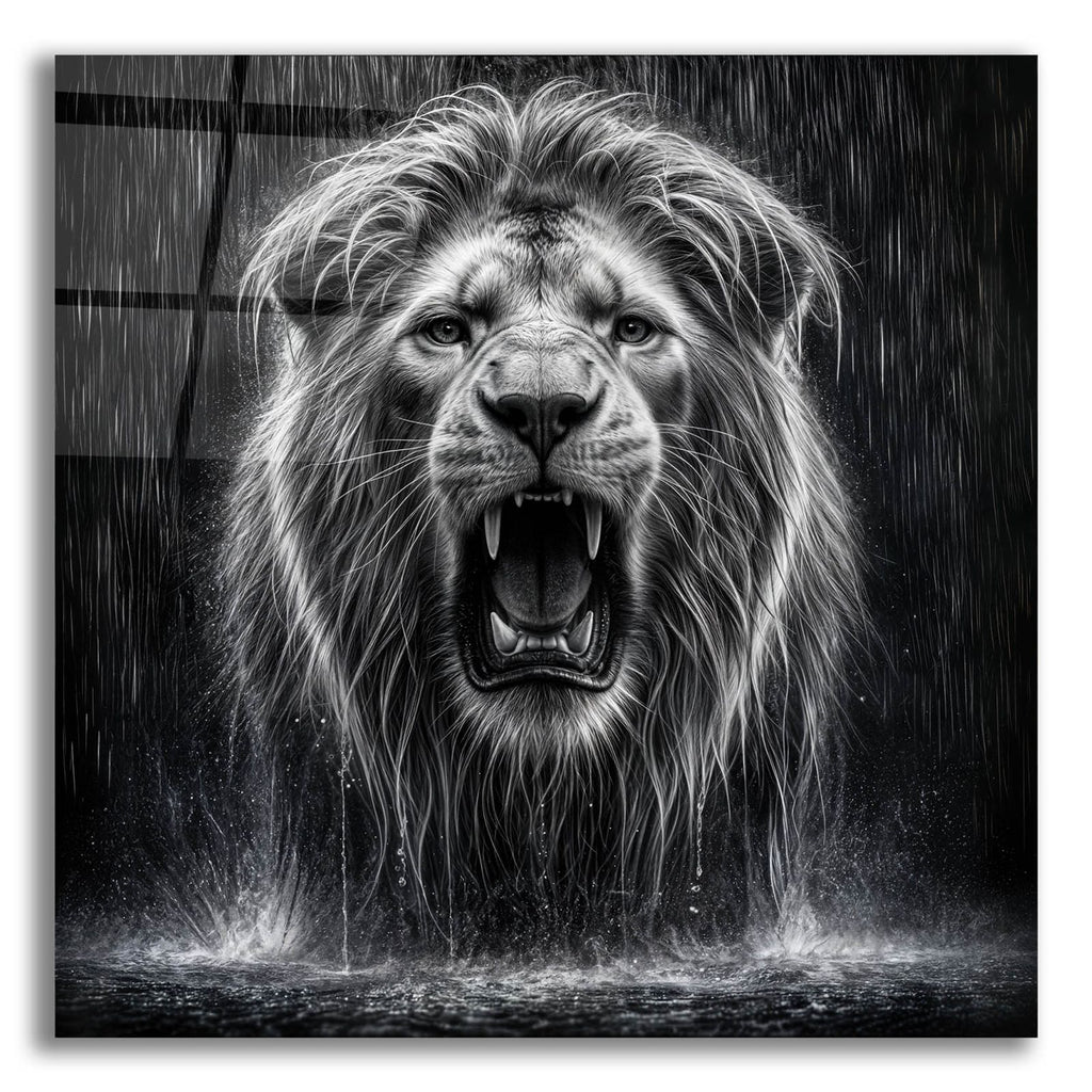 Lion In Rain Drops by Rey Klimt acrylic glass wall art