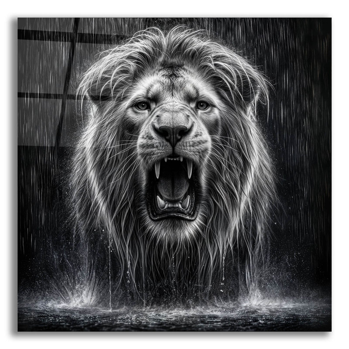 Lion In Rain Drops by Rey Klimt acrylic glass wall art
