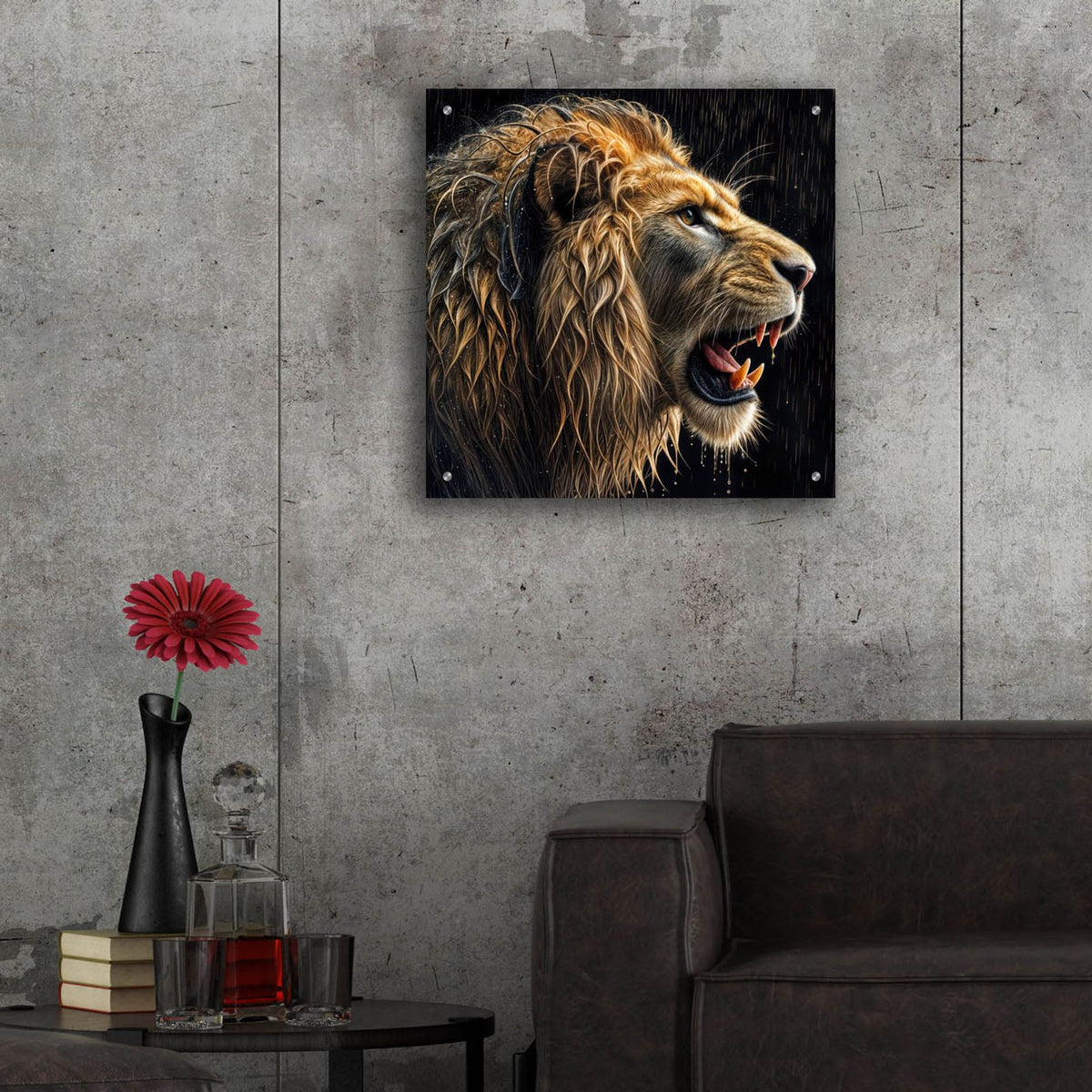 Lion Portrait - Roar Of The Storm by Rey Klimt - 24x24 acrylic wall art in a room