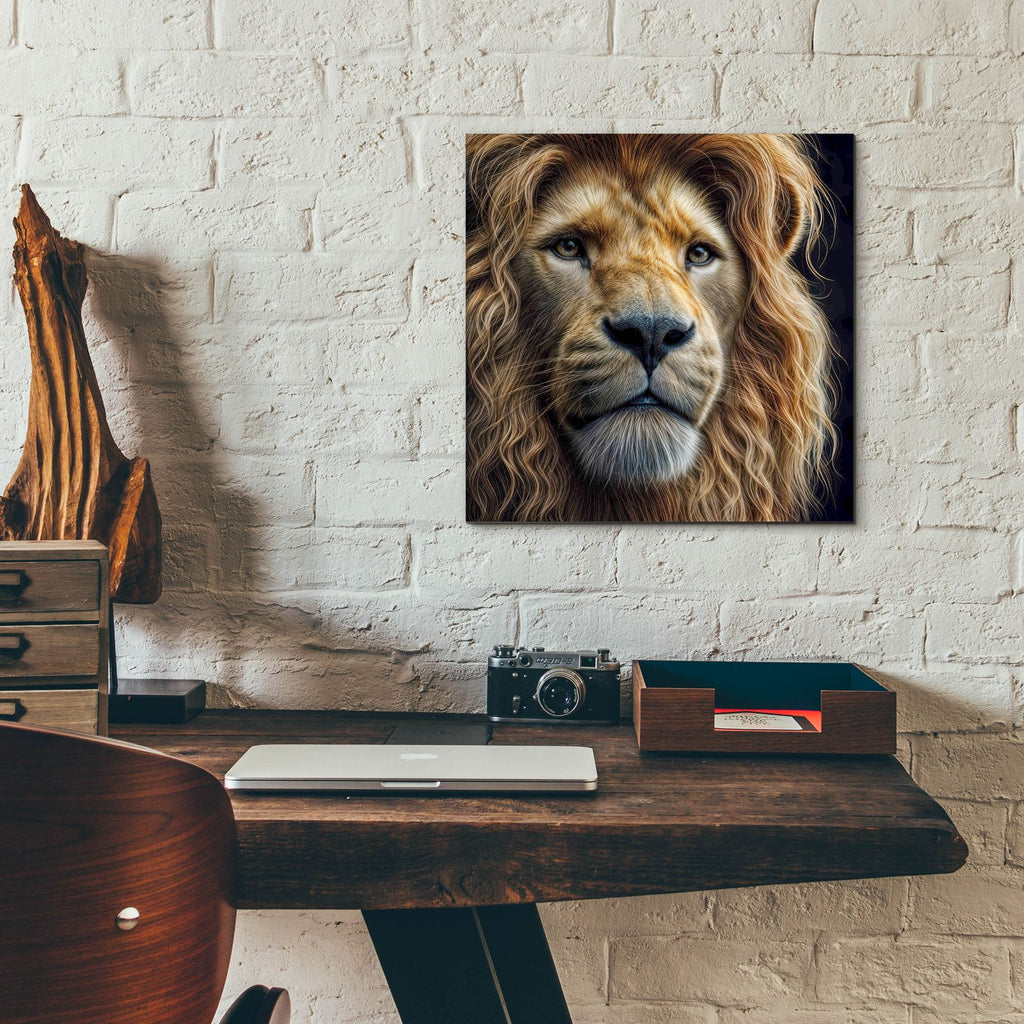 Lion Portrait by Rey Klimt - 12x12 acrylic wall art in a room