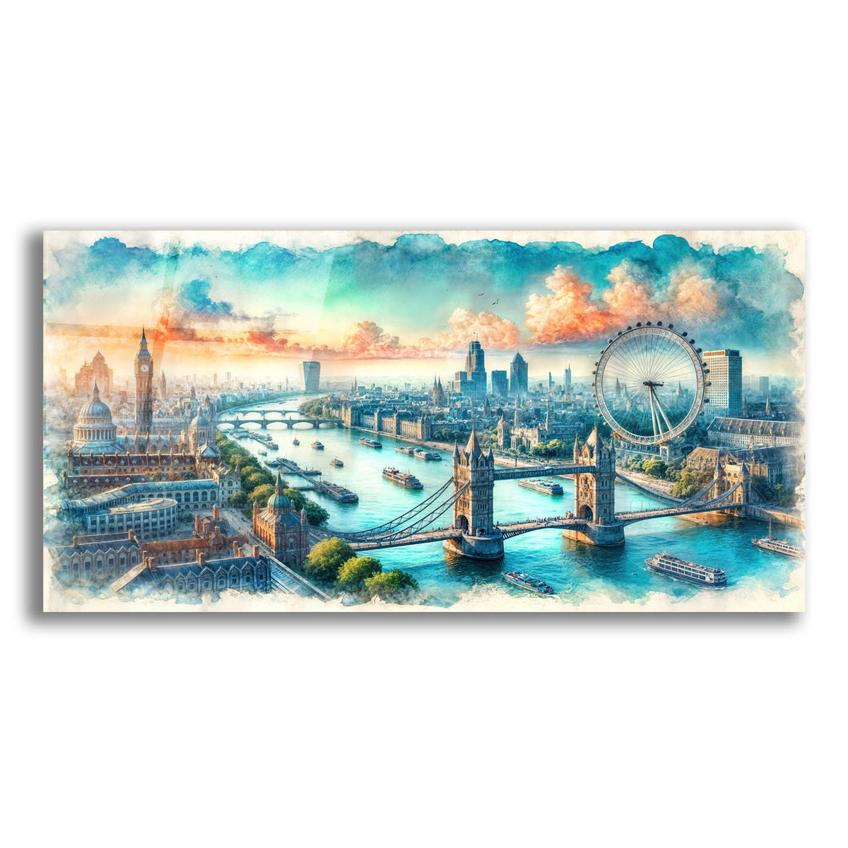 London Uk Watercolor by Rey Klimt acrylic glass wall art