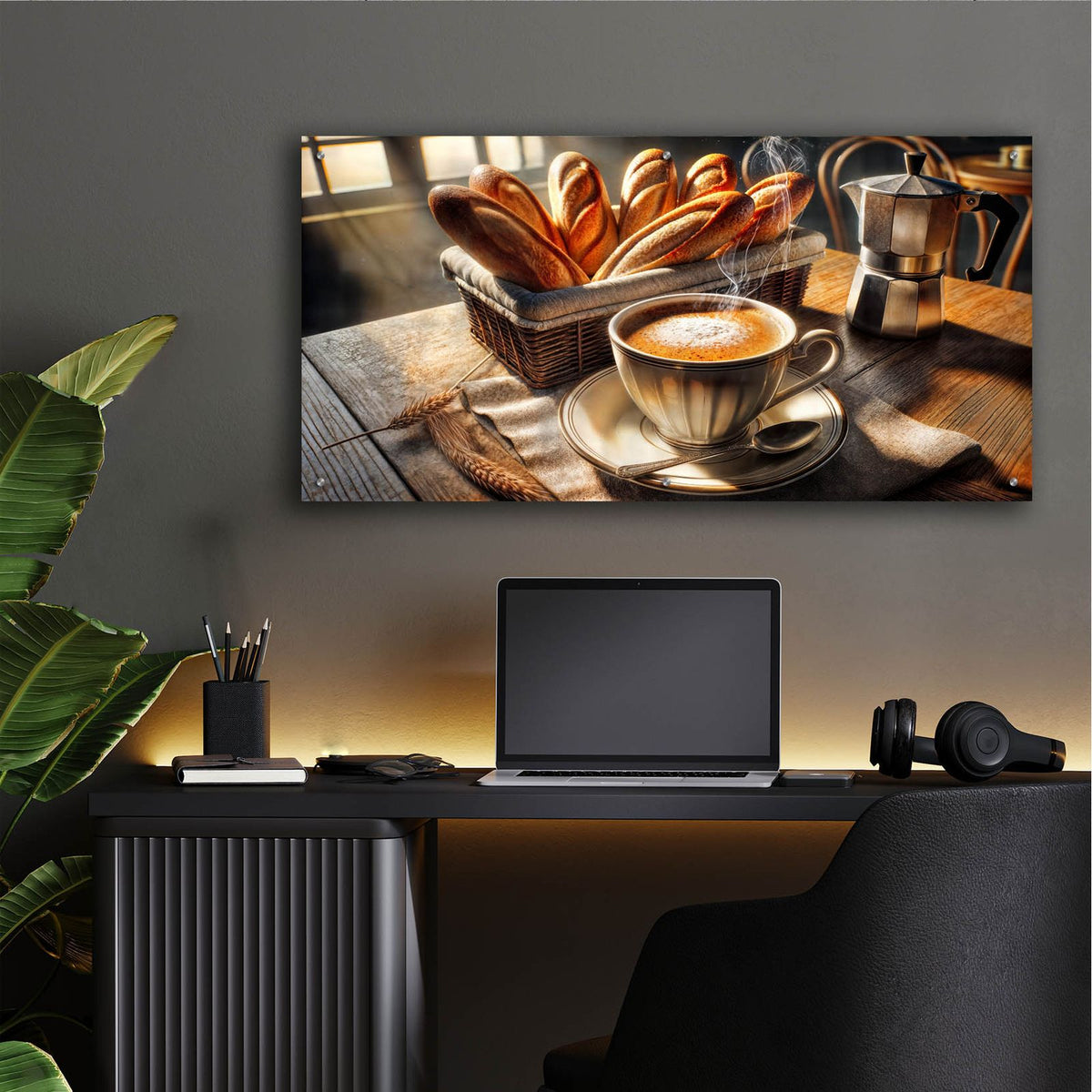 Morning Coffee & Baguettes by Rey Klimt - 48x24 acrylic wall art in a room