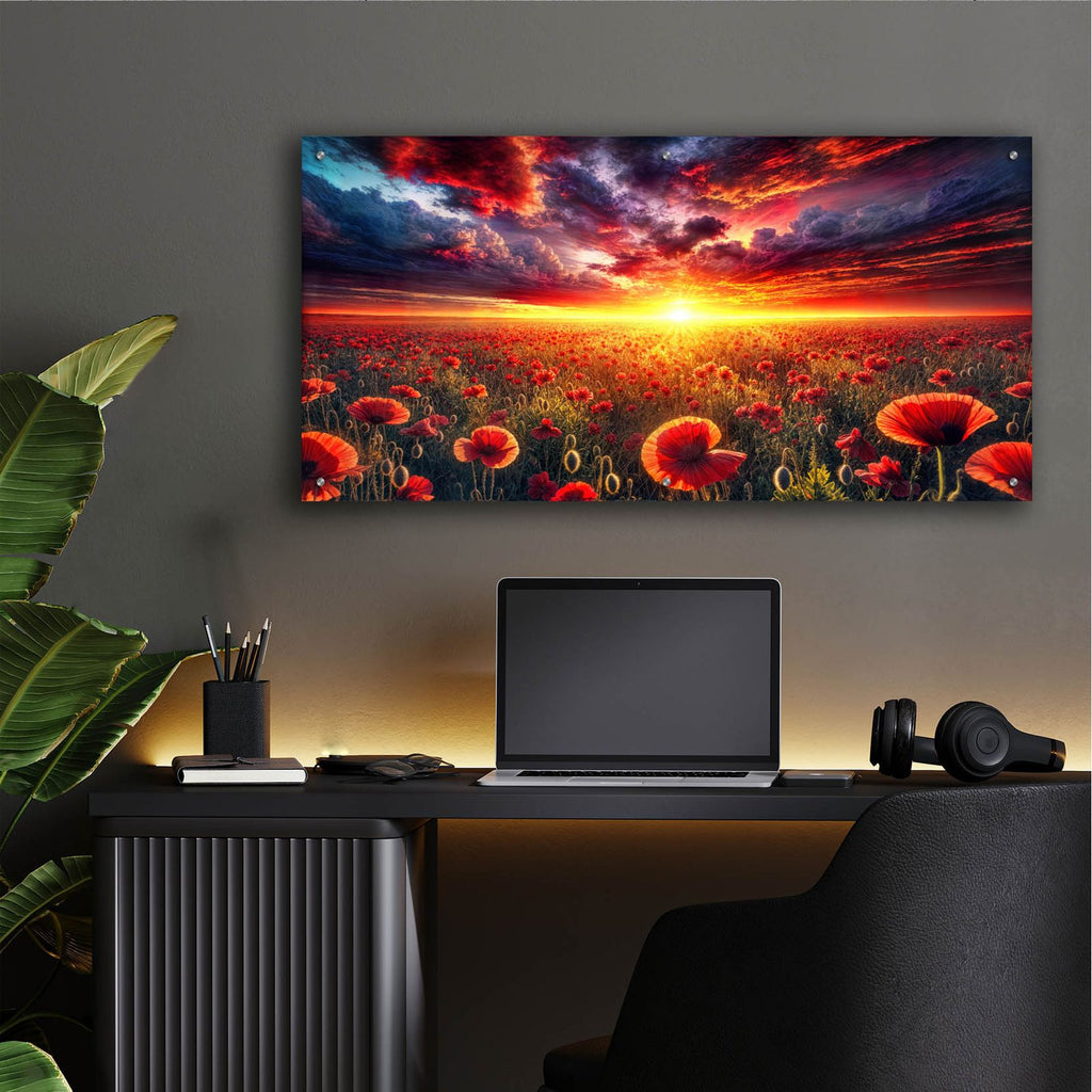 Poppy Field Sunrise by Rey Klimt - 48x24 acrylic wall art in a room