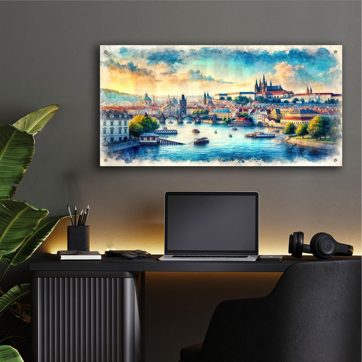 Prague Watercolor by Rey Klimt - 48x24 acrylic wall art in a room