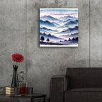 Purple Mountains Scene Watercolor by Rey Klimt - 24x24 acrylic wall art in a room