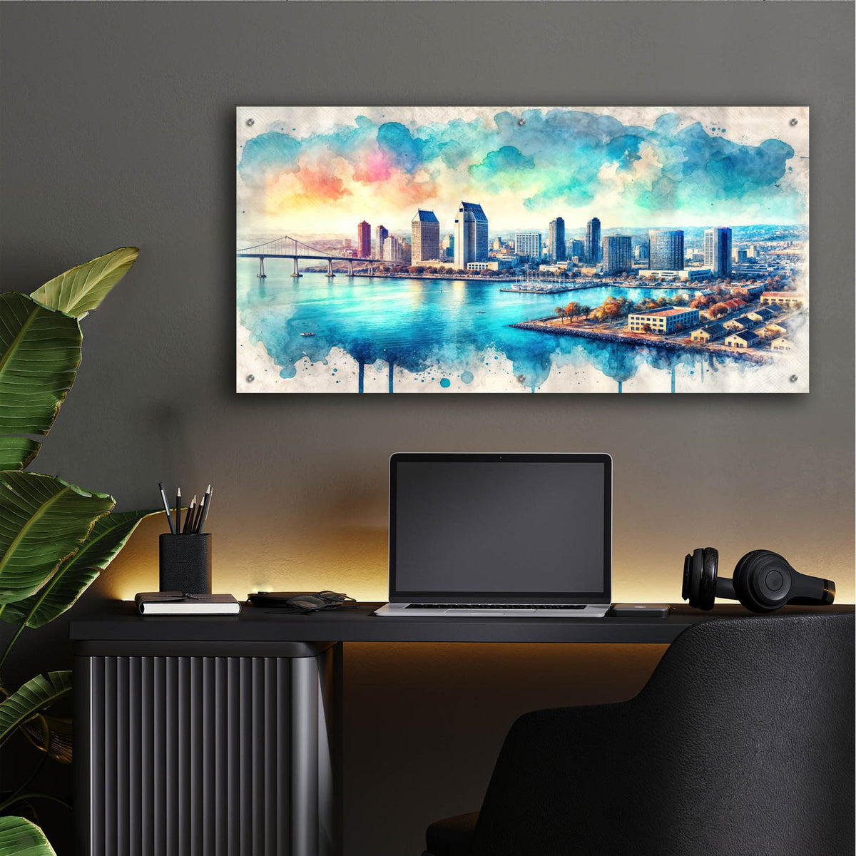 San Diego Watercolor by Rey Klimt - 48x24 acrylic wall art in a room