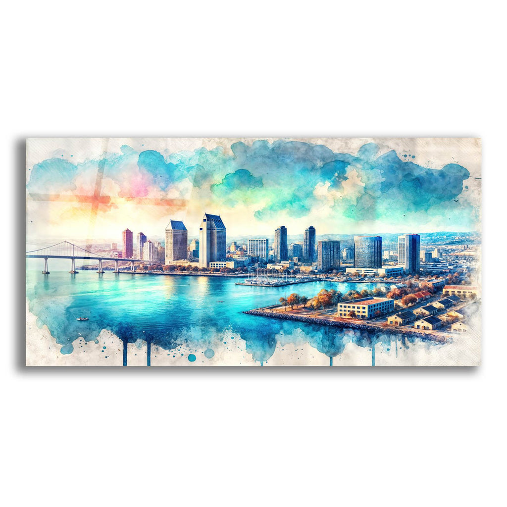 San Diego Watercolor by Rey Klimt acrylic glass wall art