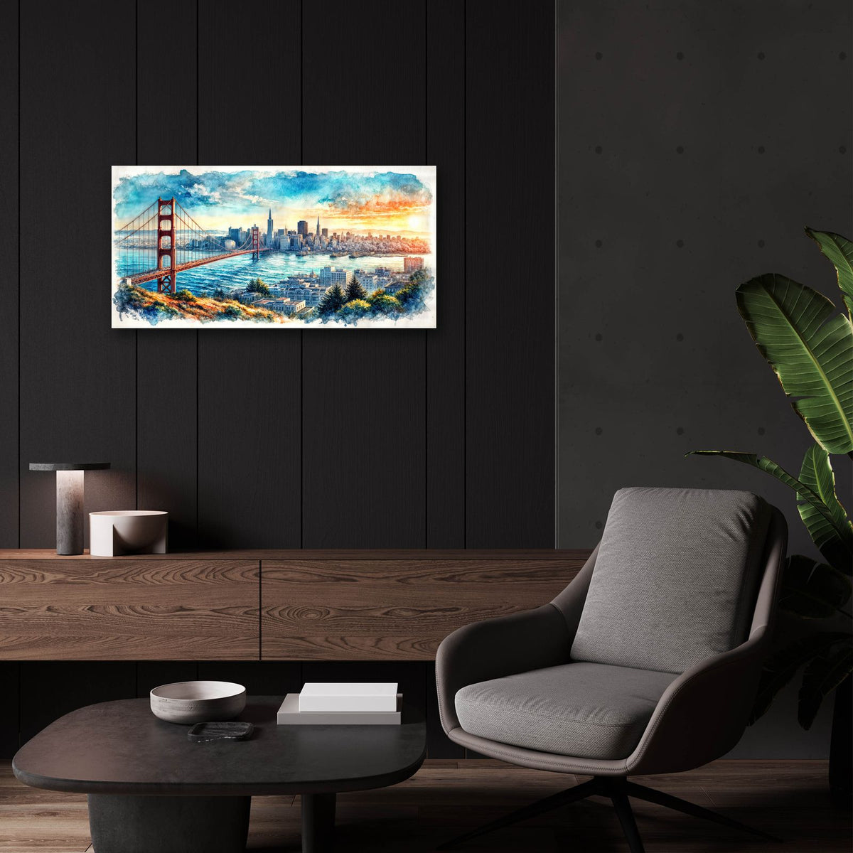 San Francisco Watercolor by Rey Klimt - 24x12 acrylic wall art in a room