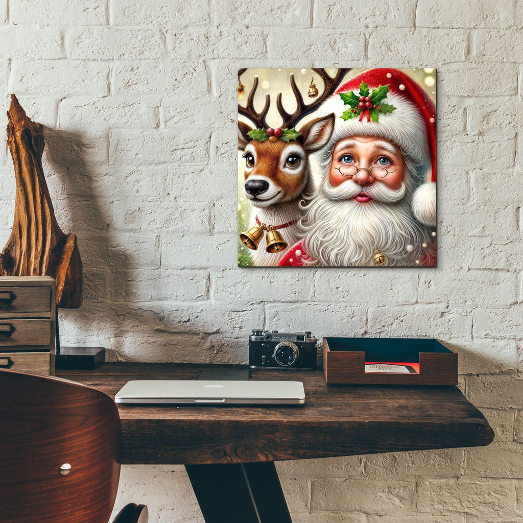 Santa And Reindeer by Rey Klimt - 12x12 acrylic wall art in a room